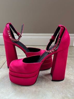 Bold Hot Pink Platform Block Heels with Ankle Strap